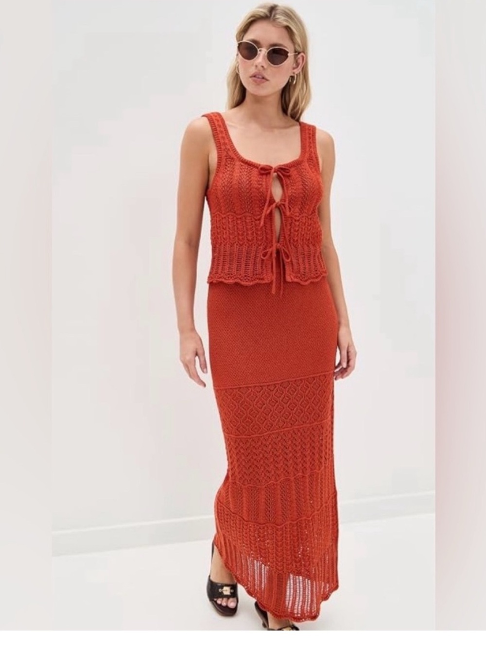 Madewell Red Pointelle Knit Set Women’s Size Medium